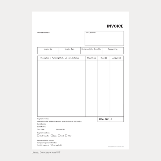Plumber Non-VAT Invoice Template Pack UK – A4 Fillable PDFs for Limited Company, Partnership & Sole Trader (Docuqo 0048)