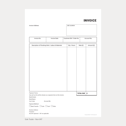 Plumber Non-VAT Invoice Template Pack UK – A4 Fillable PDFs for Limited Company, Partnership & Sole Trader (Docuqo 0048)