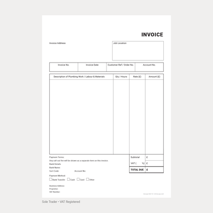 Plumber Invoice Template Complete Pack UK – VAT & Non-VAT A4 Fillable PDFs for Ltd, Partnership & Sole Trader (Docuqo 0049)
