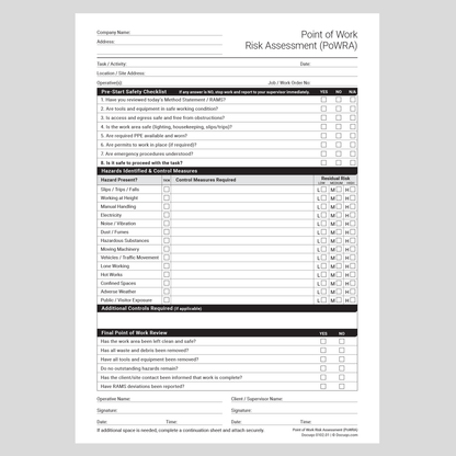 PoWRA Point of Work Risk Assessment PDF Template – UK A4 Fillable Example, Docuqo 0102