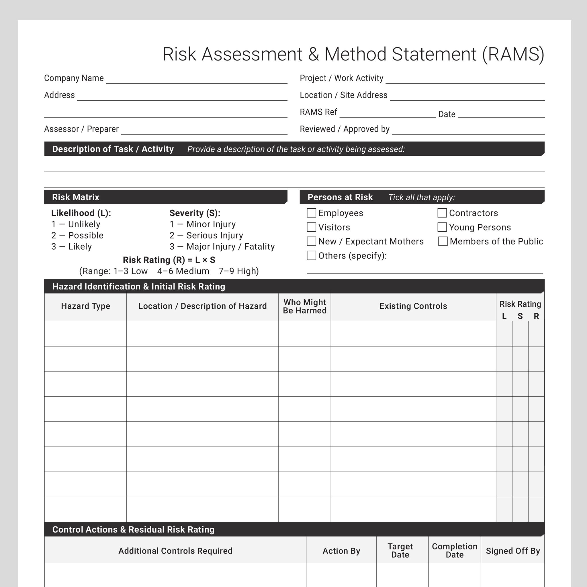 Data Center Rams Example Risk Assessment & Method Statement (RAMS) Template UK | Docuqo 0106