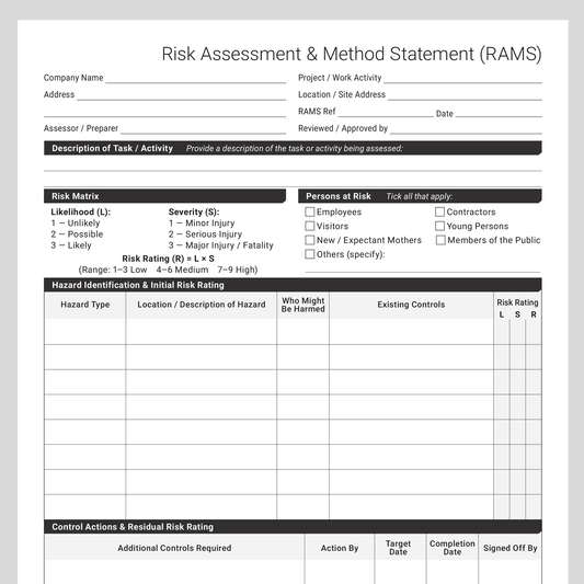 RAMS risk assessment template for UK contractors and small businesses