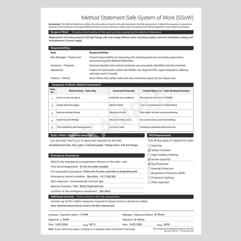 Equans Rams Example Risk Assessment & Method Statement (RAMS) Template UK | Docuqo 0106