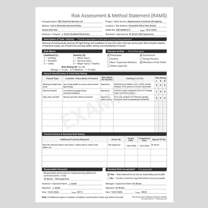 Combined risk assessment and method statement template UK (RAMS)