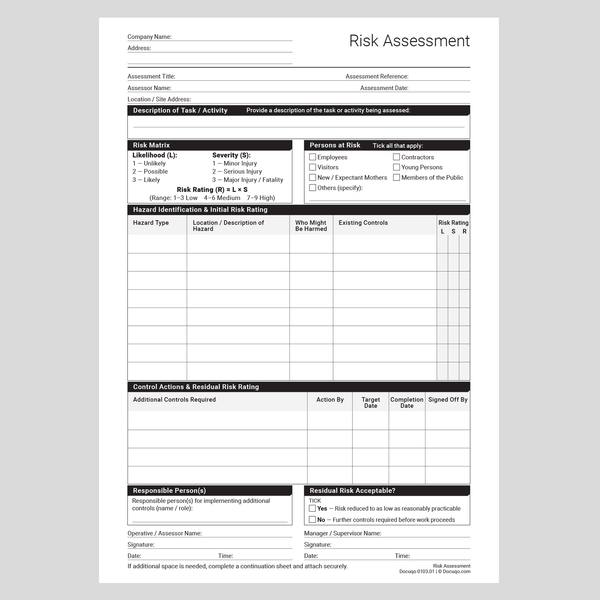 Risk Assessment Template (UK) – Editable PDF | HSE-Aligned Form – Docuqo