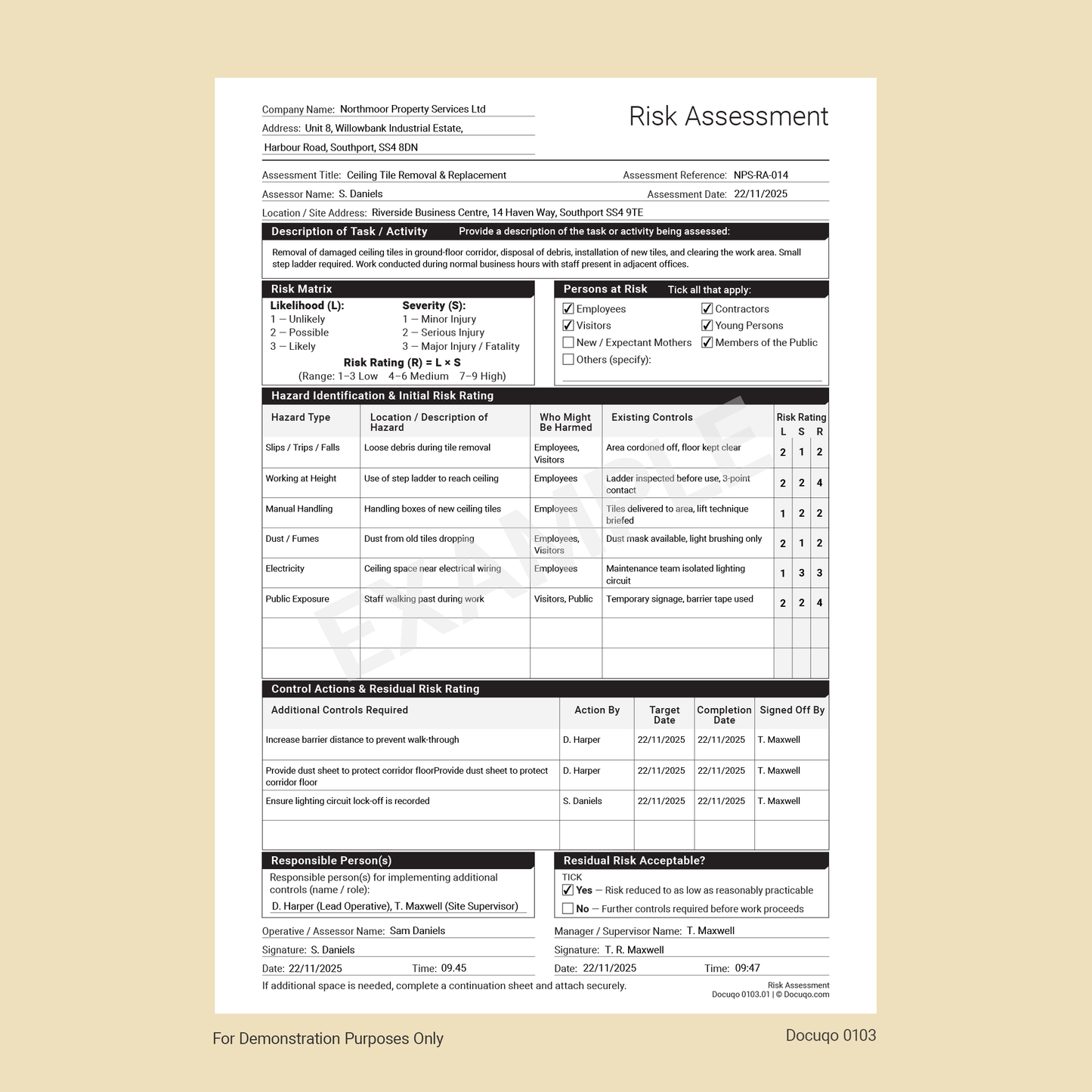 Construction RAMS documents UK Example
