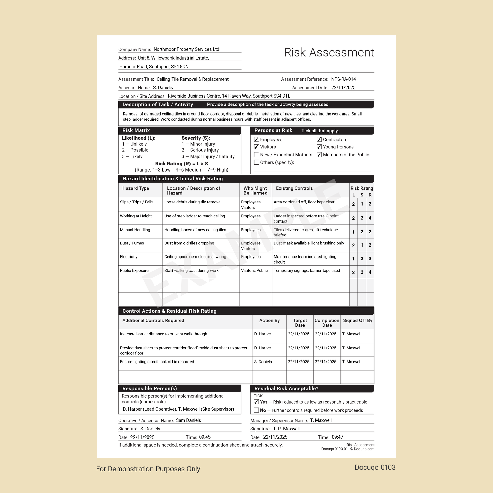 Construction RAMS documents UK Example