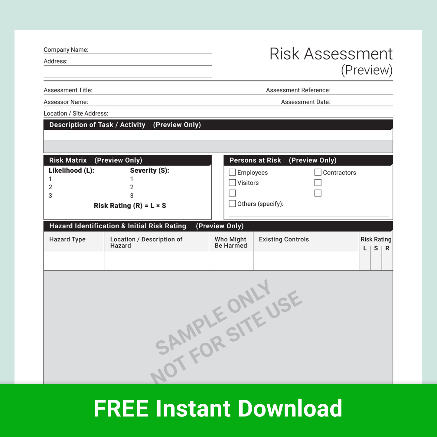Sample Risk Assessment Preview Template FREE Docuqo 0098