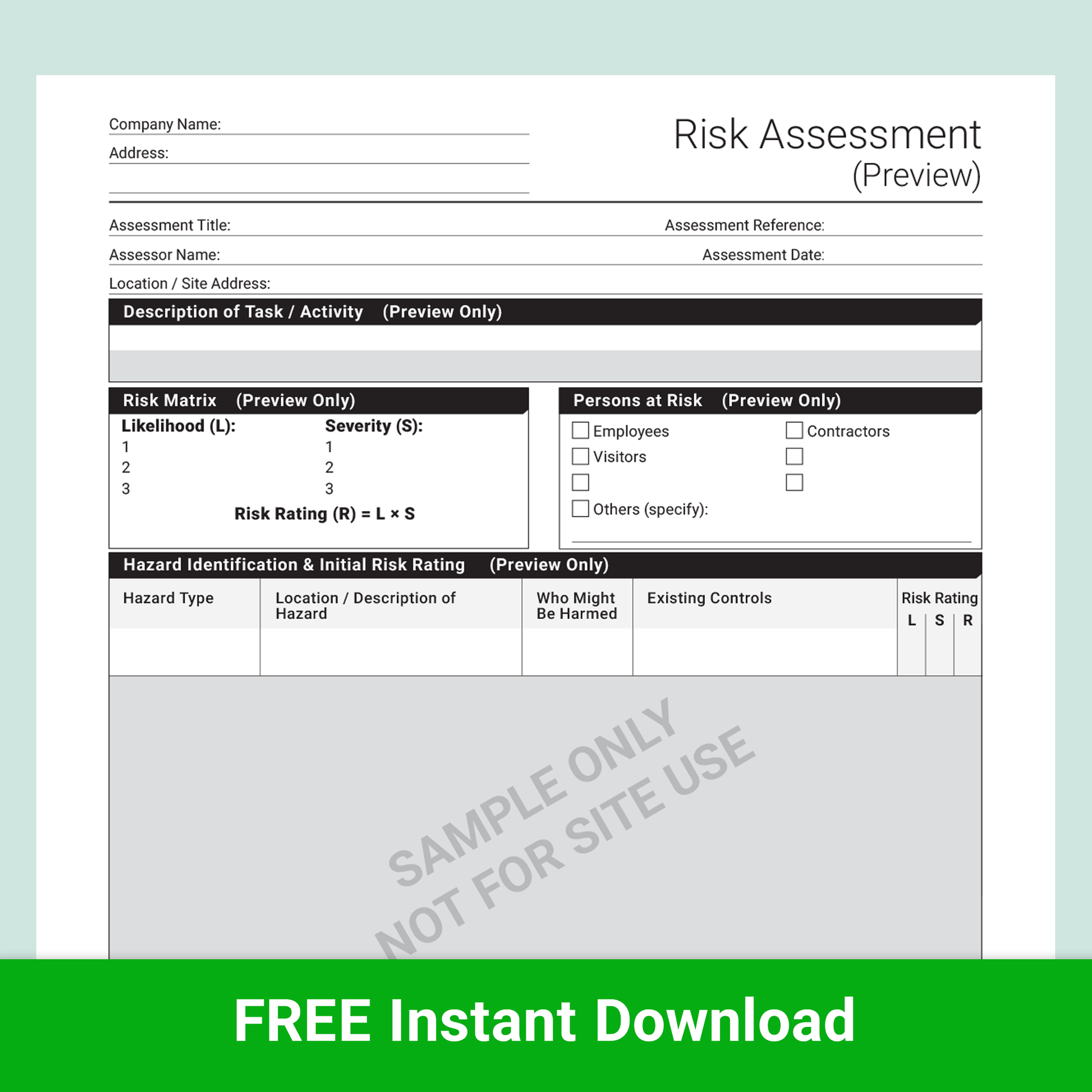 Sample Risk Assessment Preview Template FREE Docuqo 0098