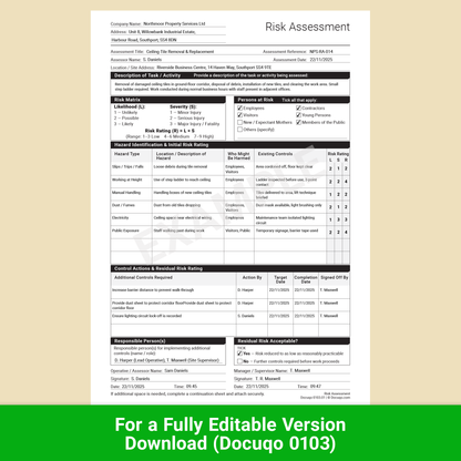 Free Sample Risk Assessment Template (UK, Preview PDF) – Docuqo 0098