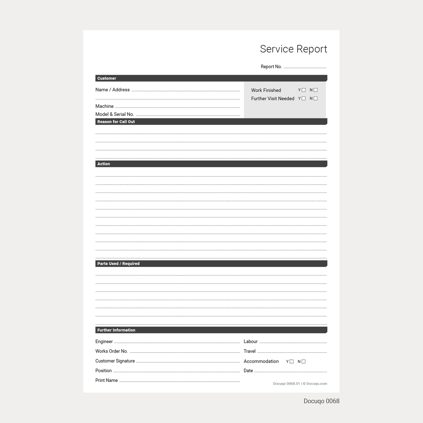 Service Report Template – Engineer Call-Out & Repair Form PDF (Docuqo 0068)