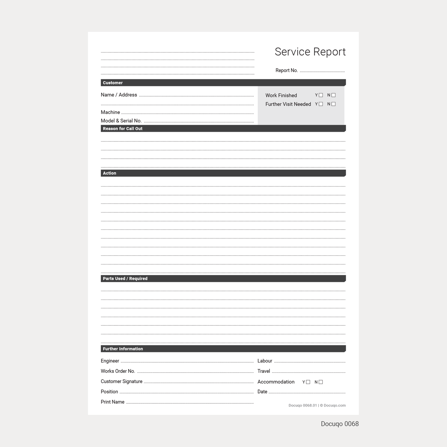 Service Report Template – Engineer Call-Out & Repair Form TEMPLATE (Docuqo 0068)