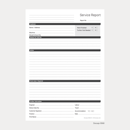 Service Report Template – Engineer Call-Out & Repair Form TEMPLATE (Docuqo 0068)