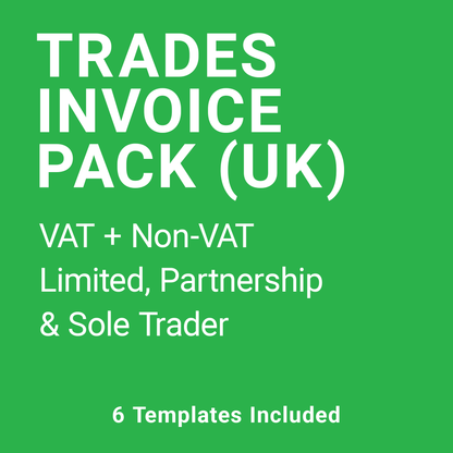 Trades Invoice Template UK Complete Pack – VAT & Non-VAT A4 Fillable PDFs for Ltd, Partnership & Sole Trader (Docuqo 0039)