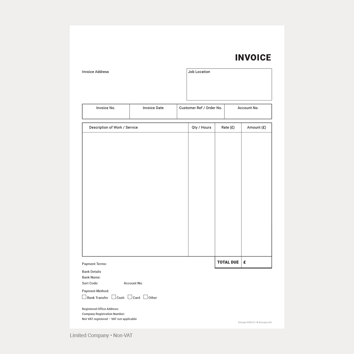 Trade Non-VAT Invoice Template Pack UK – A4 Fillable PDF (Ltd, Sole ...