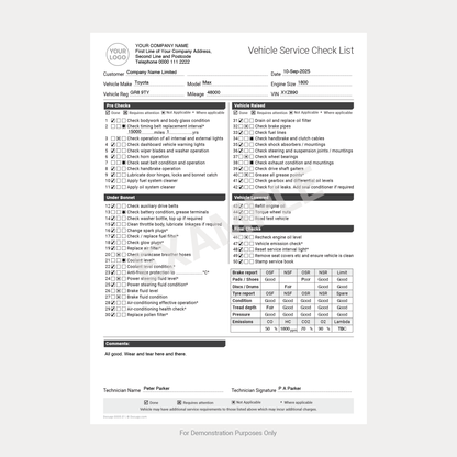 Service Checklist Form Example Vehicle Service Checklist Template – Fillable PDF (A4) – Docuqo