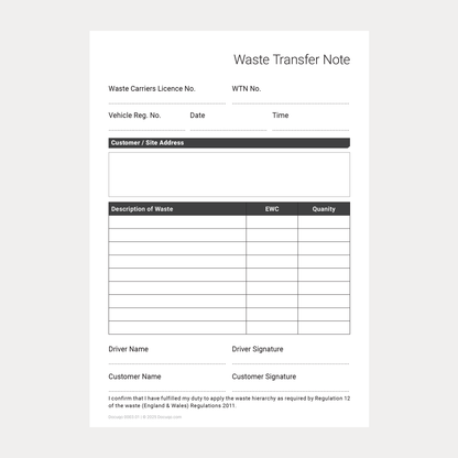 Complete Waste Transfer Note Pack UK – Duty of Care, Controlled & Hazardous Waste A4 Fillable PDFs (Docuqo 0082)
