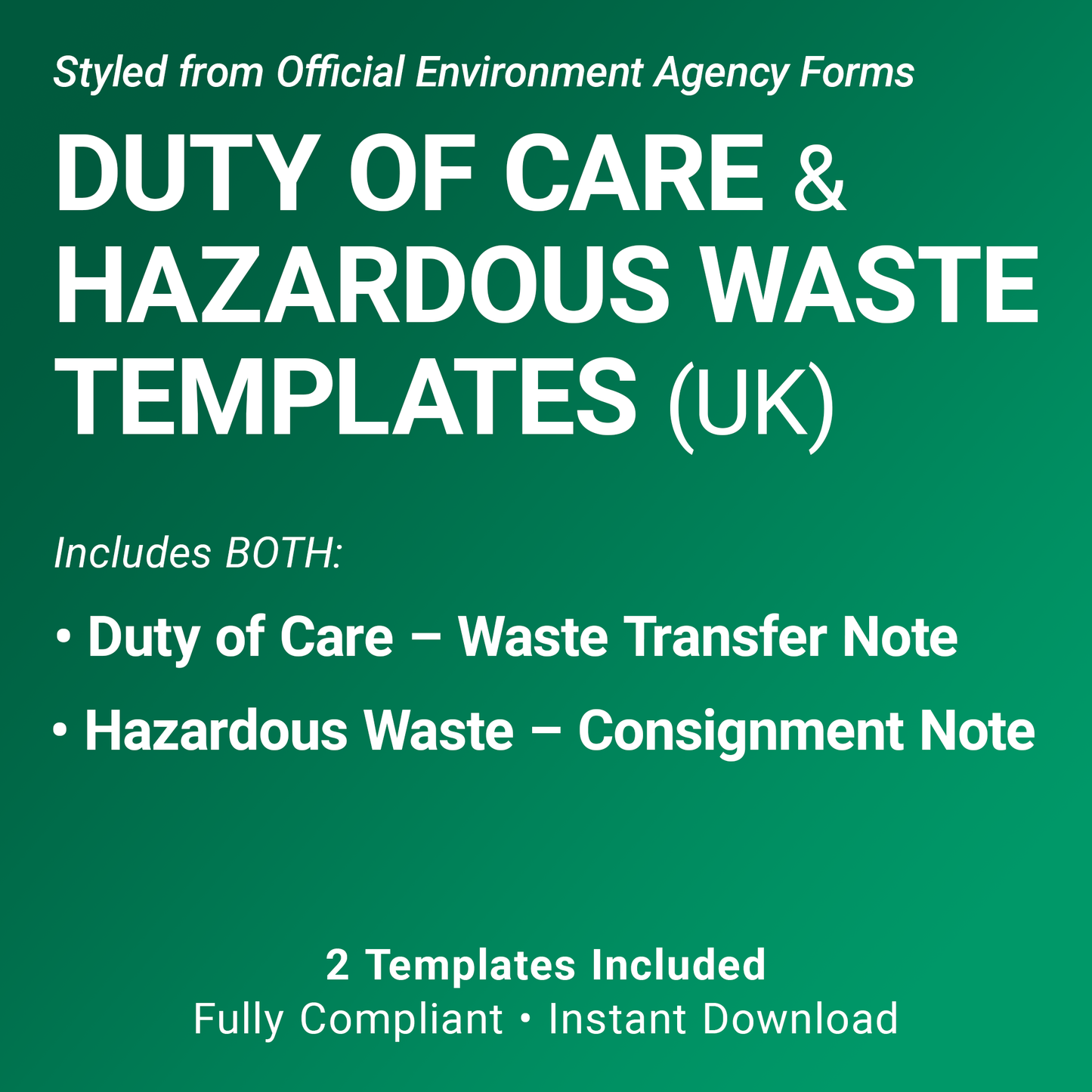Waste Transfer & Hazardous Waste Pack (UK, A4 Fillable PDFs) – Includes Duty of Care & Consignment Notes (Docuqo 0084)