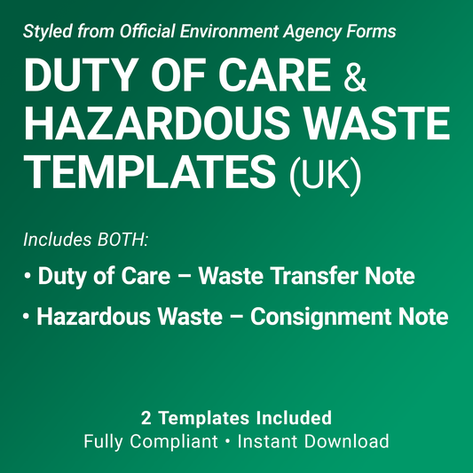 Waste Transfer & Hazardous Waste Pack (UK, A4 Fillable PDFs) – Includes Duty of Care & Consignment Notes (Docuqo 0084)