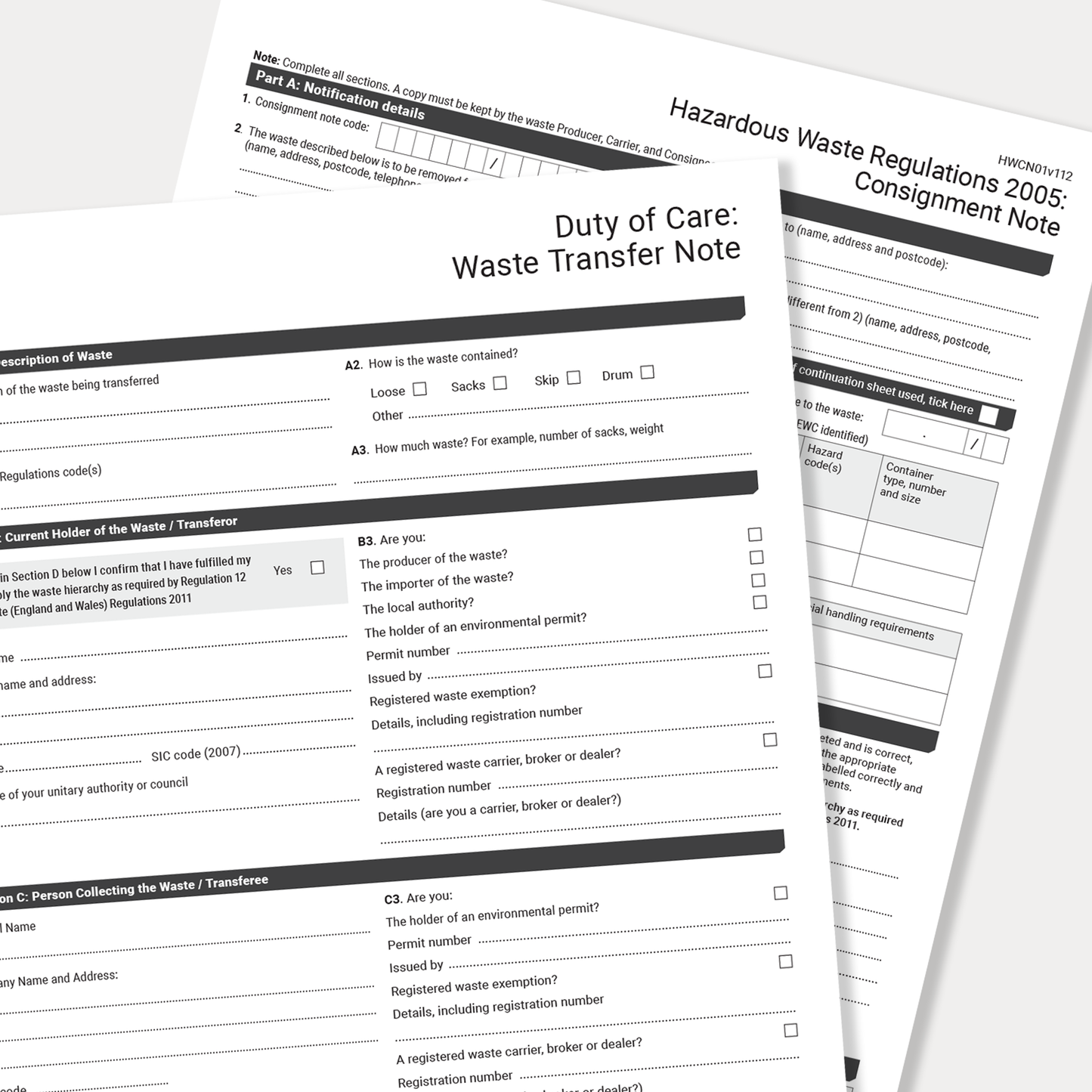 Waste Transfer & Hazardous Waste Pack (UK, A4 Fillable PDFs) – Includes Duty of Care & Consignment Notes (Docuqo 0084)