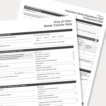 Waste Transfer & Hazardous Waste Pack (UK, A4 Fillable PDFs) – Includes Duty of Care & Consignment Notes (Docuqo 0084)