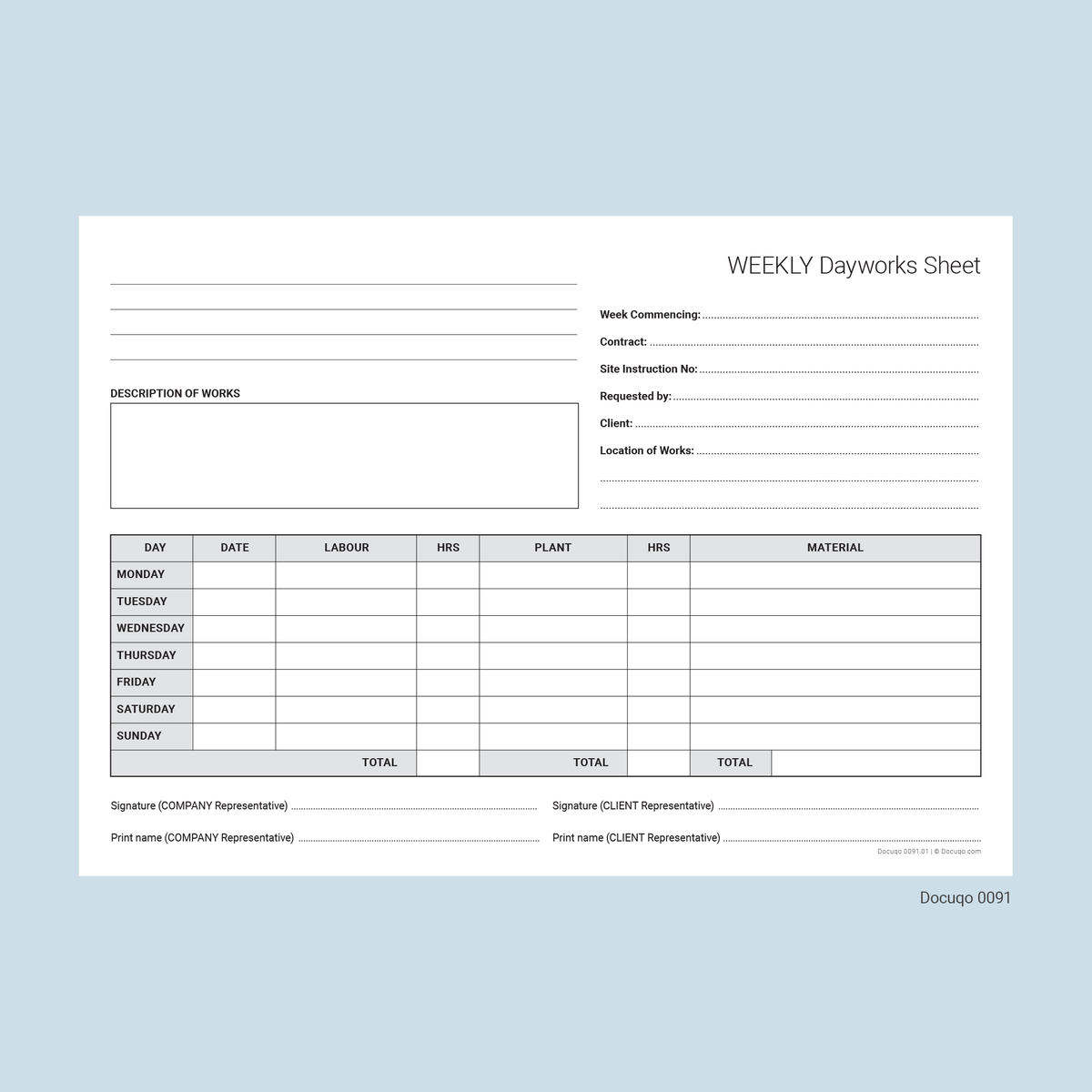 Day Works Template.pdf Weekly Dayworks Sheet (UK, A4 Fillable PDF) – Construction Template ...